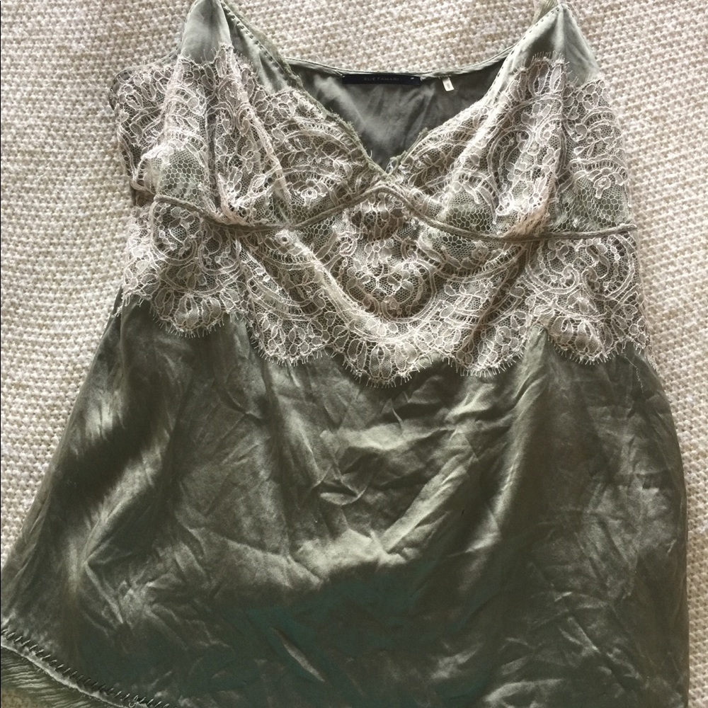 Green satin tank top